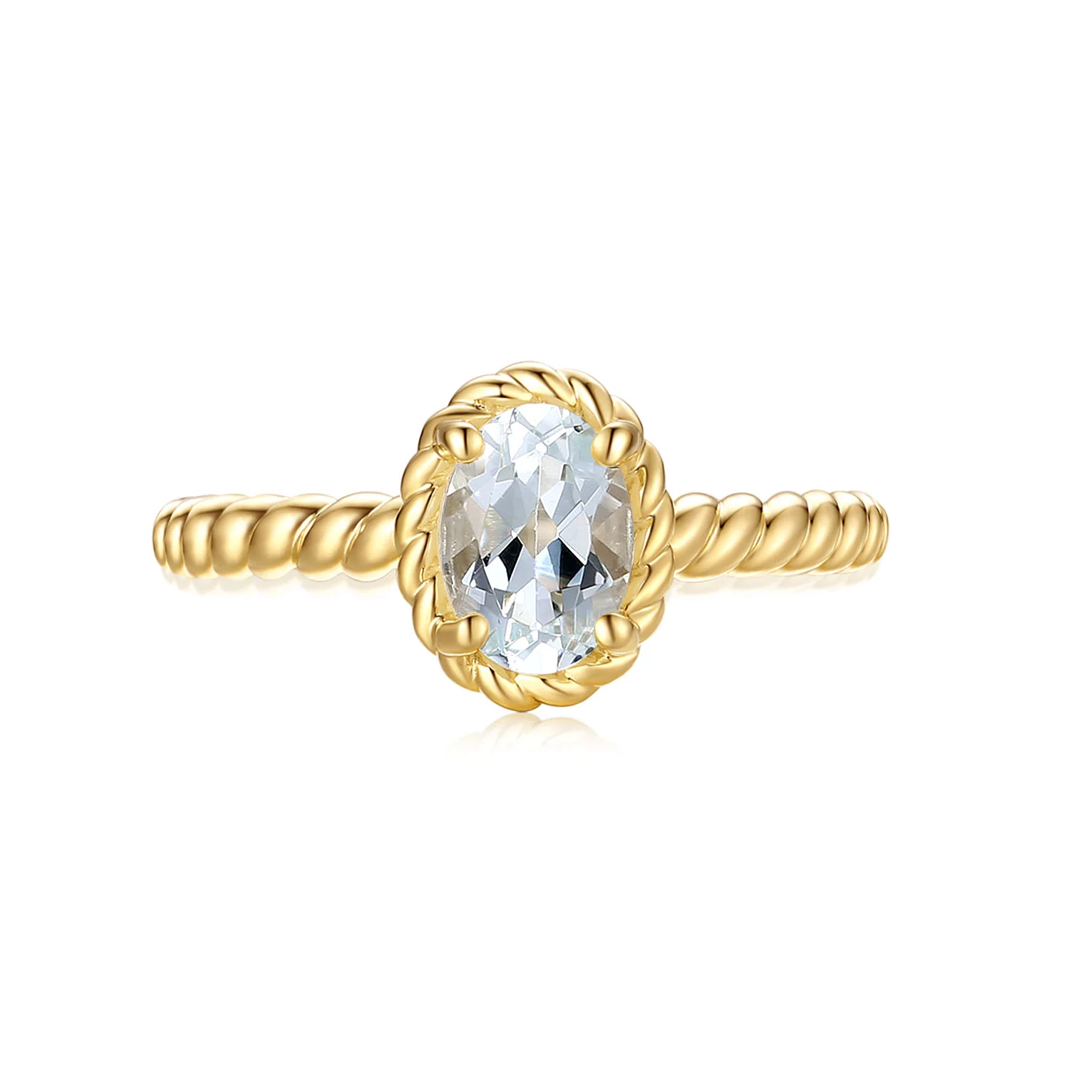 9ct Yellow Gold Oval 7x5mm Aquamarine March Ring - Image 3