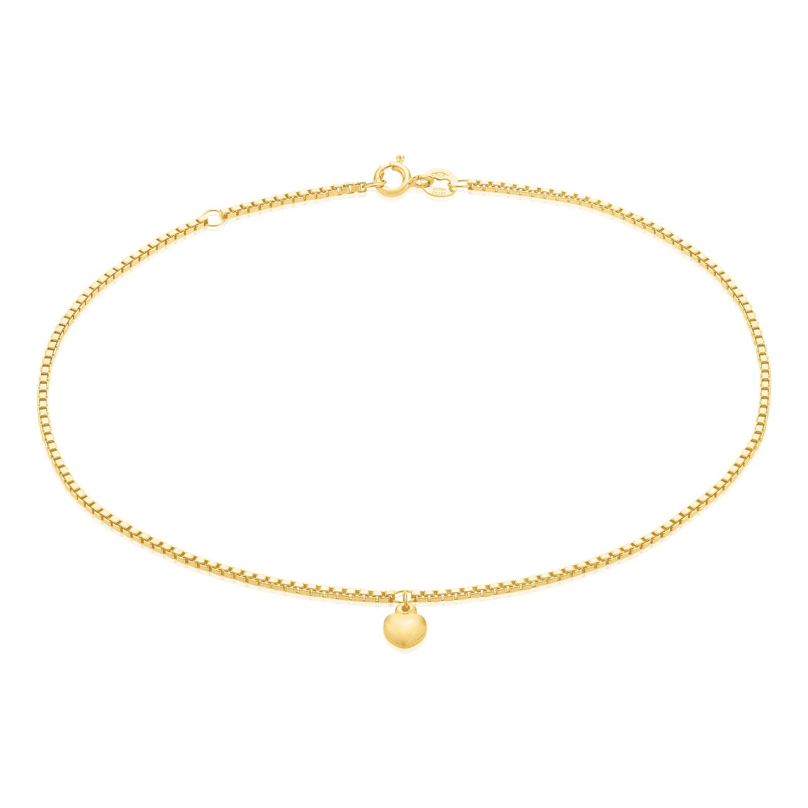 9ct Yellow Gold Silver Filled 27cm Heart Drop Anklet