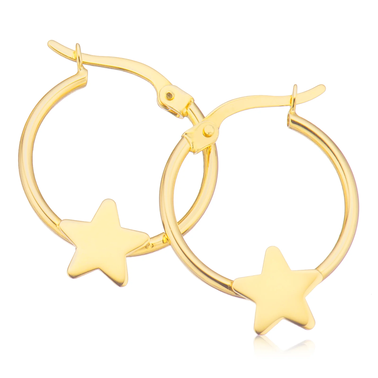 9ct Yellow Gold Star Hoop Earrings