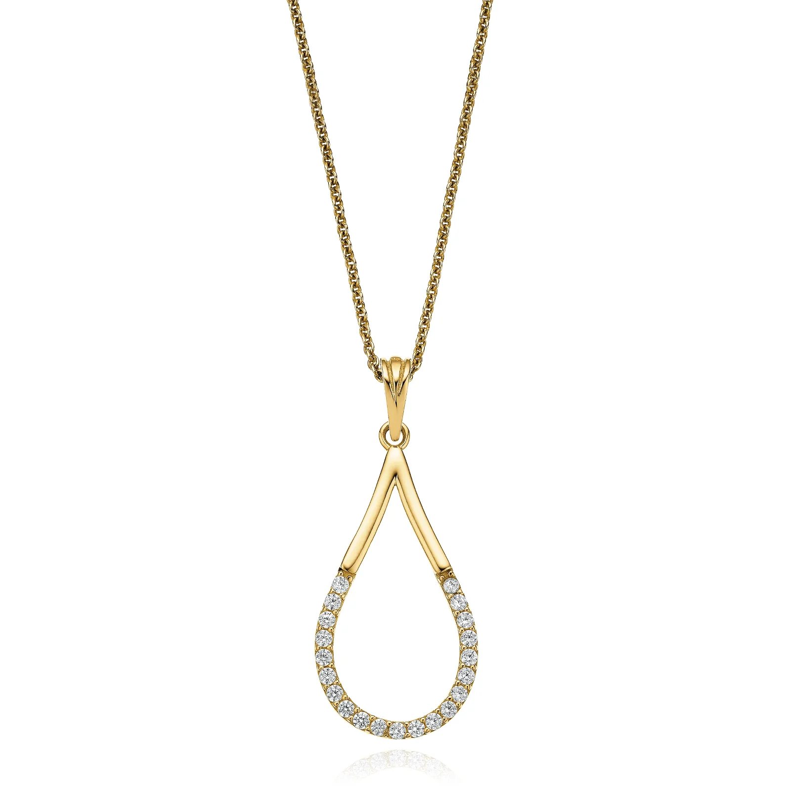 9ct Yellow Gold White Cubic Zirconia Tear Drop Pendant