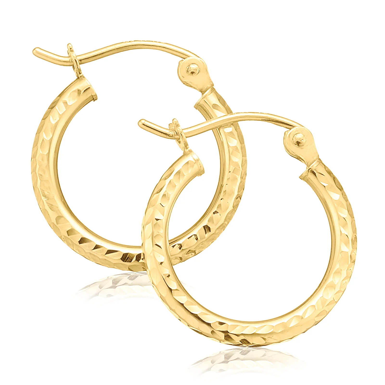 9ct Yellow Gold with Round 2x15mm Diamond Cut Hoop Earrings