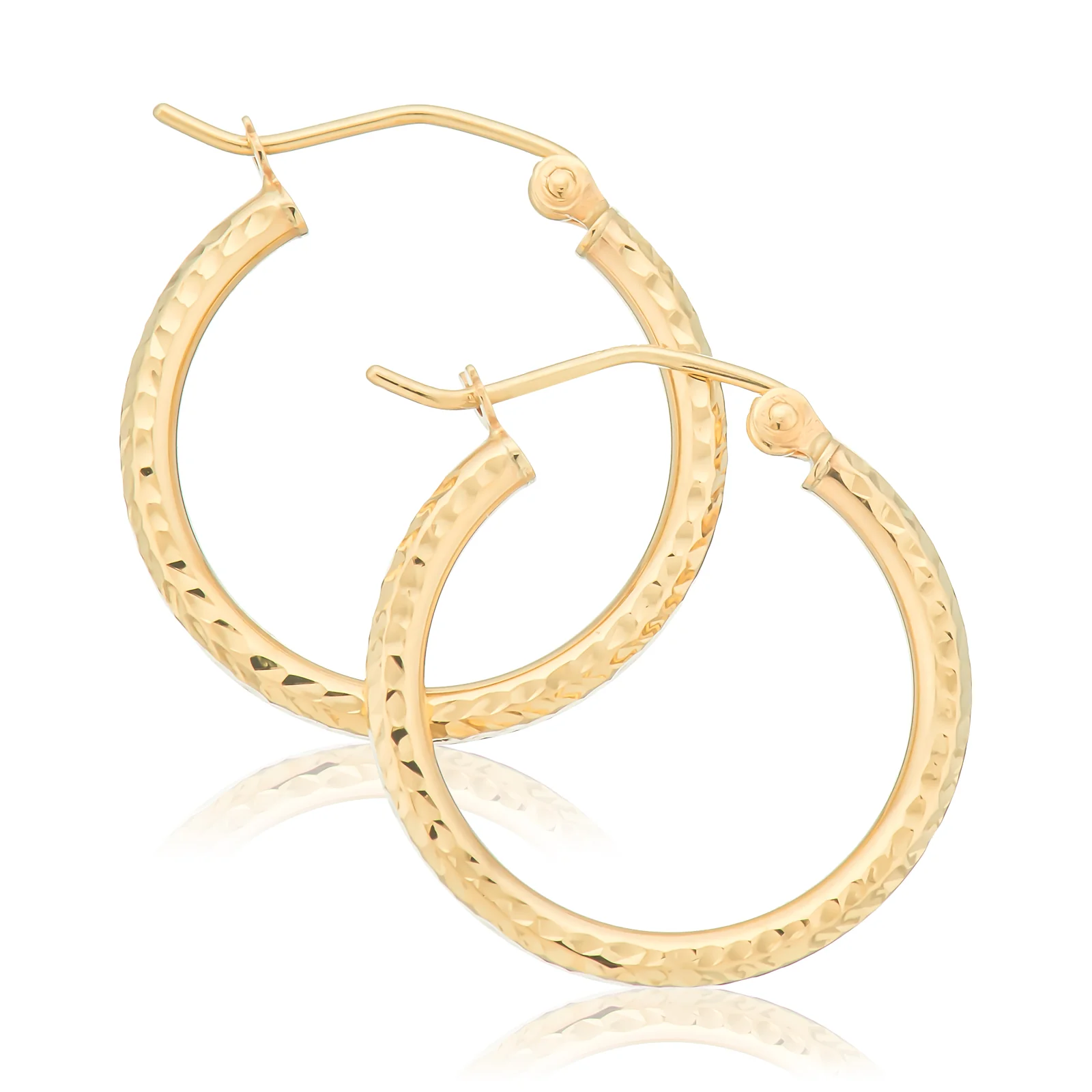 9ct Yellow Gold with Round 2x20mm Diamond Cut Hoop Earrings