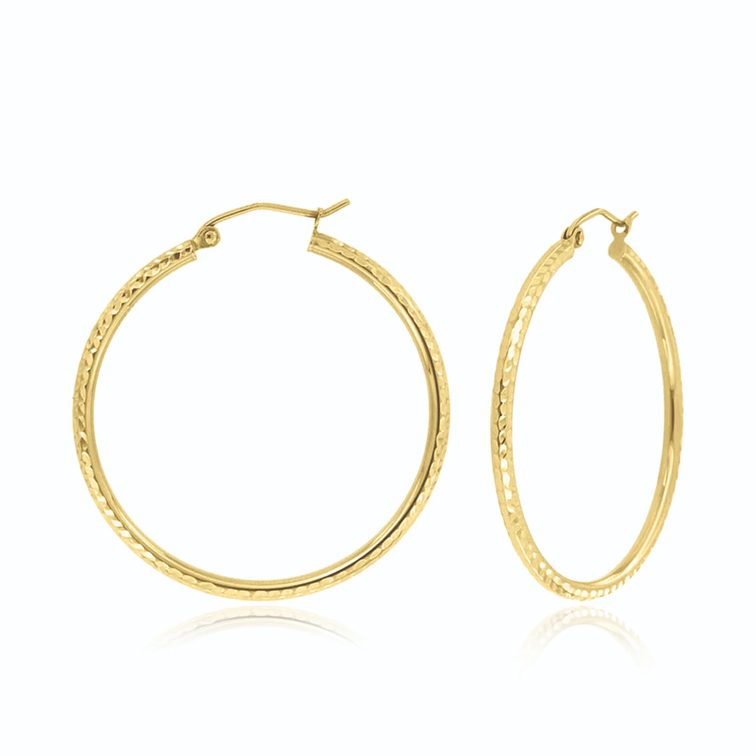 9ct Yellow Gold with Round 2x30mm Diamond Cut Hoop Earrings