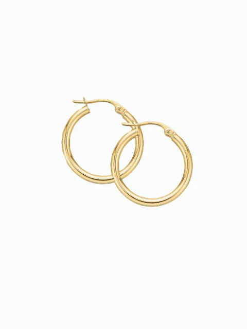 9ct Yellow Gold with Round Cut 2X15MM Polished Hoop Earrings