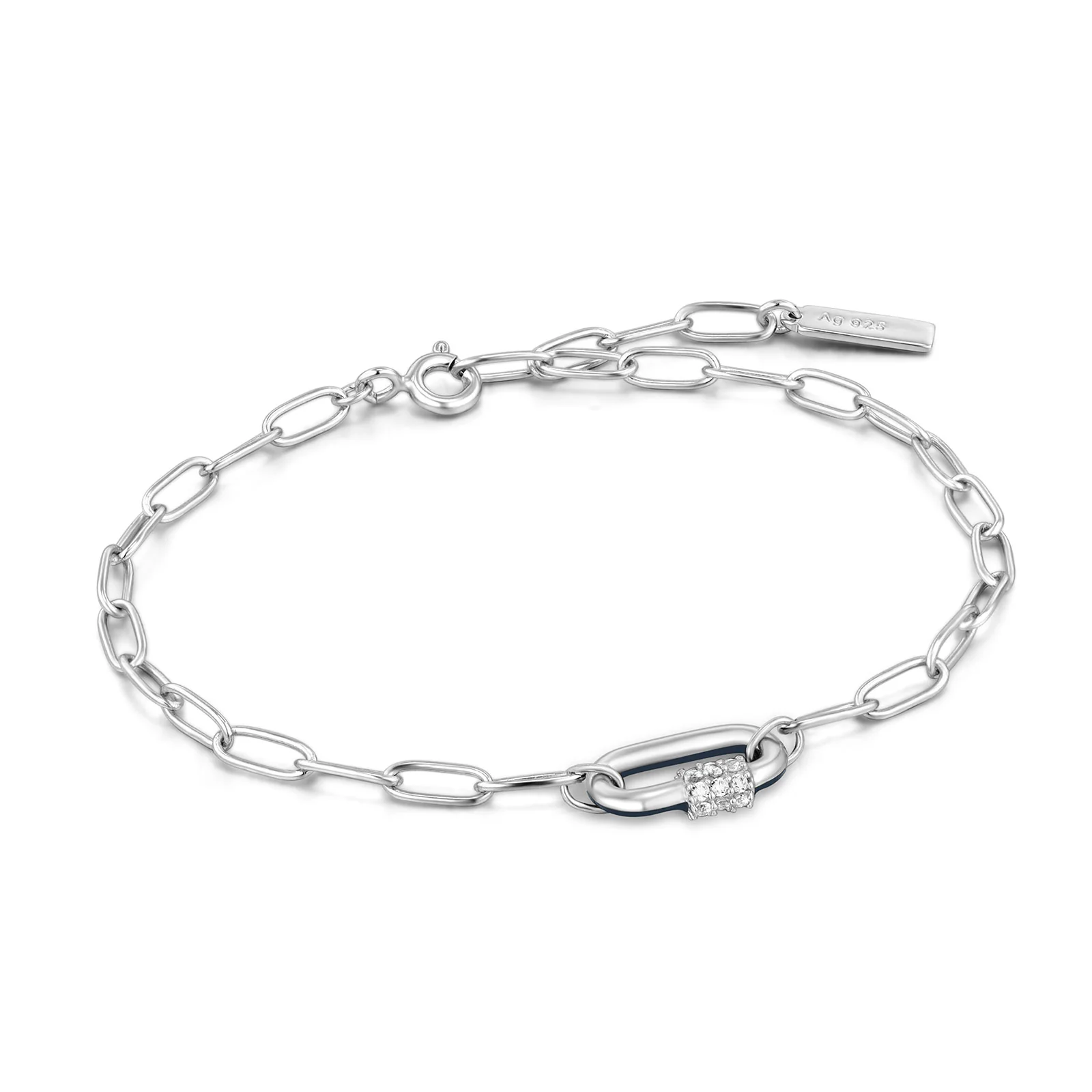 Ania Haie Sterling Silver Navy Blue Enamel Carabiner Bracelet - Image 2