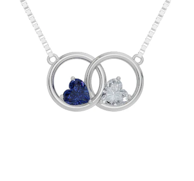 Personalised 2 Birthstones 45CM Double Circle Necklace - Image 4
