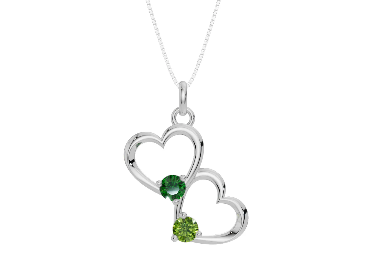Personalised 2 Birthstones Double Heart Pendant - Image 3