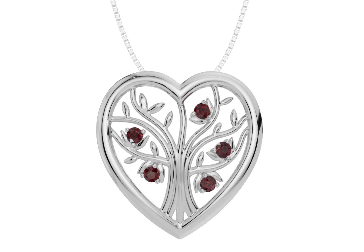 Personalised 5 Birthstones Heart Tree Pendant - Image 4