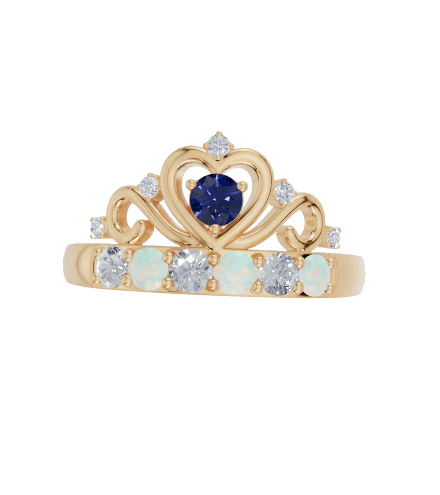 Personalised Crown 7 Birthstones Set Ring
