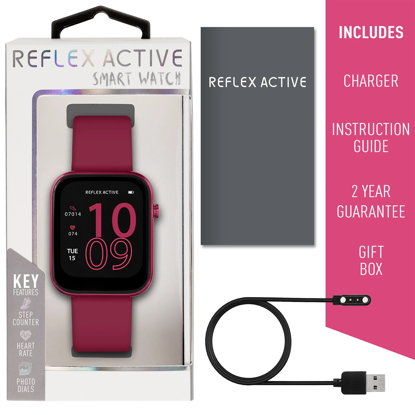 Reflex Active Series 12 Berry Red Multi-Function Smart Watch RA12-2158 - Image 6