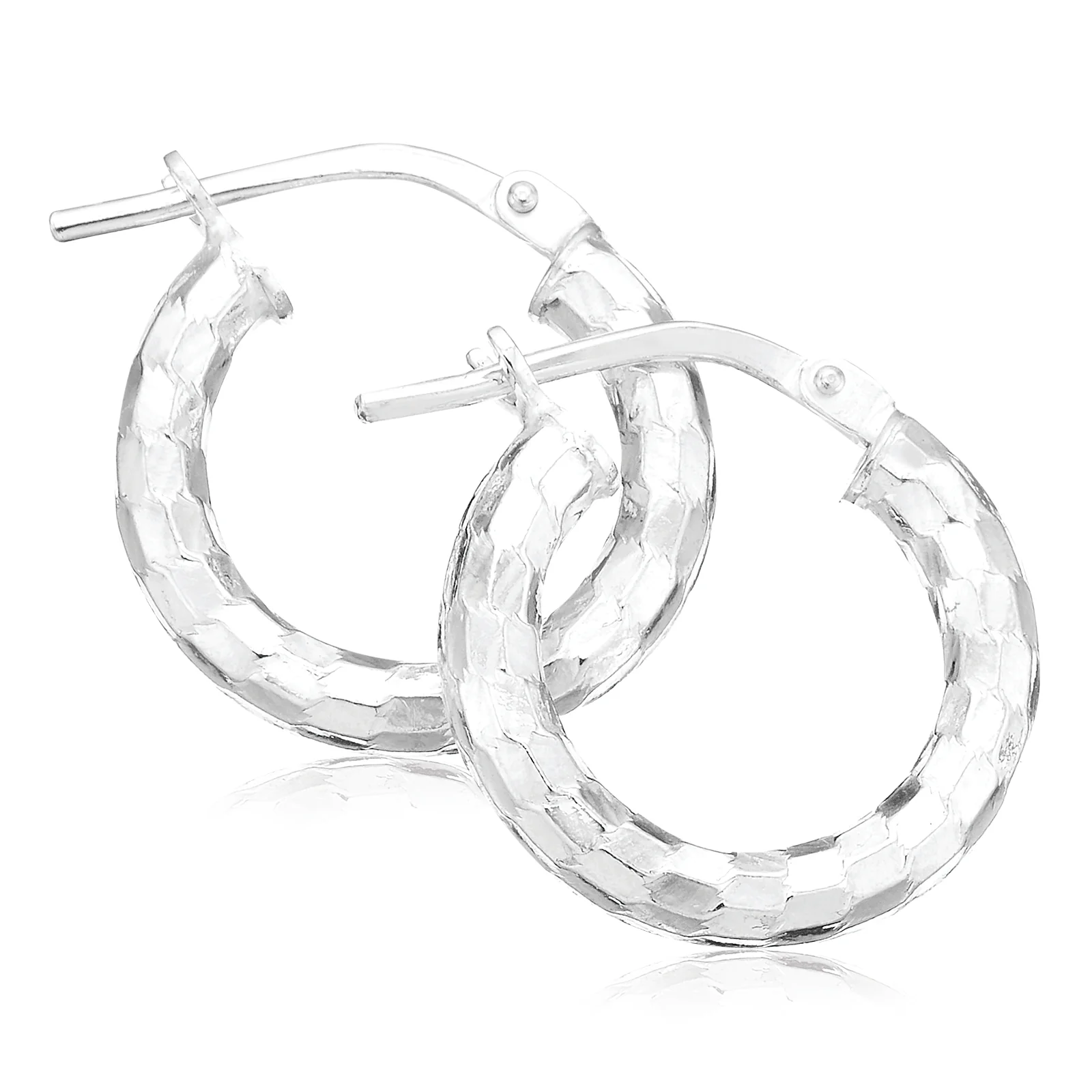 Sterling Silver 10x3mm Round Pattern Hoop Earrings