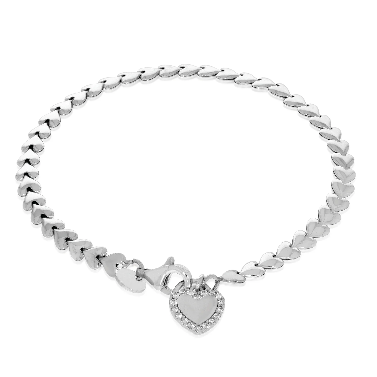 Sterling Silver 19cm Heart Padlock Bracelet
