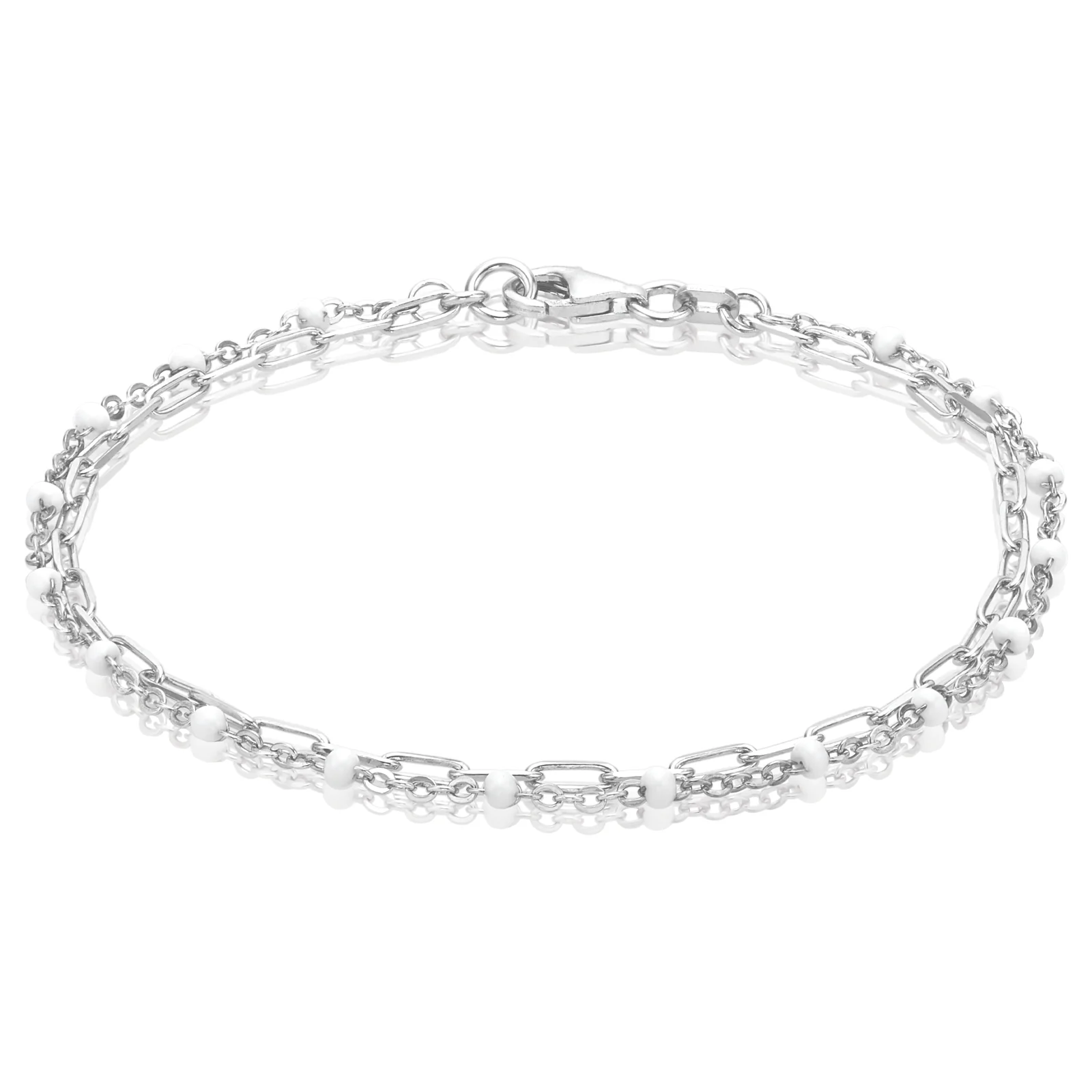 Sterling Silver 19cm White Enamel Double Row Bracelet