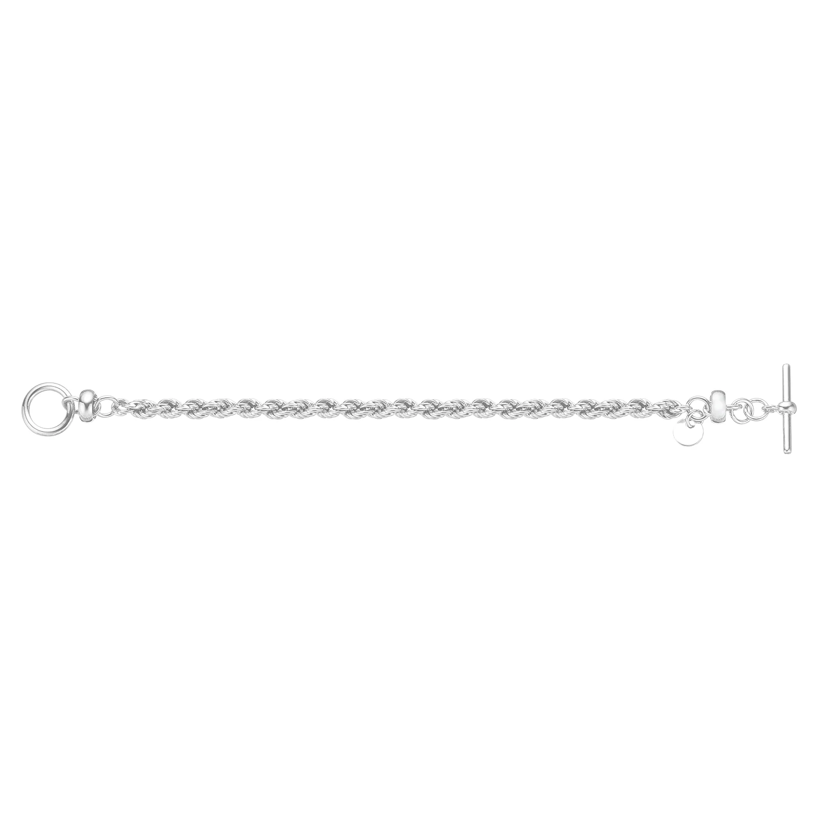 Sterling Silver 20cm Rope Bolt Ring T-Bar Bracelet - Image 2
