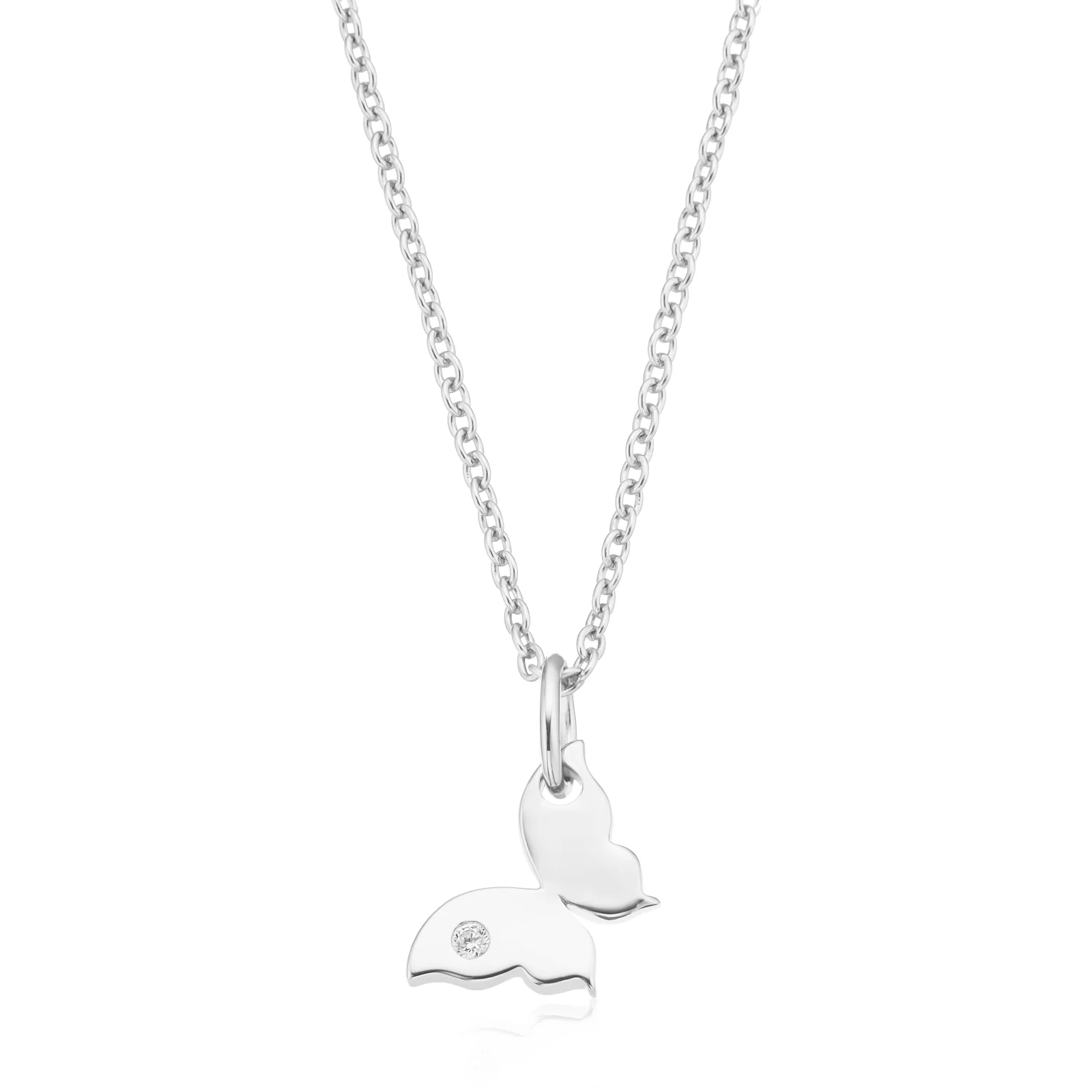 Sterling Silver 40-45cm Butterfly Cubic Zirconia Necklace