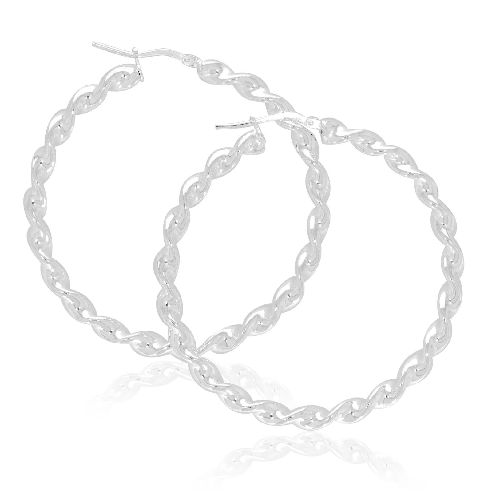 Sterling Silver 40mm Twist Hoop Earrings