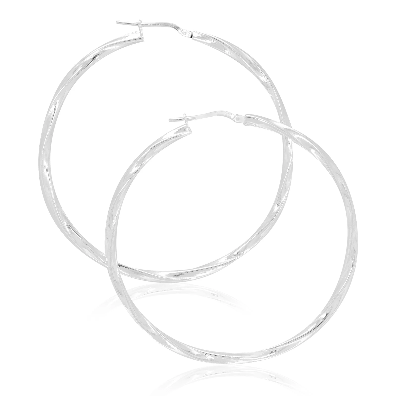 Sterling Silver 50x2.5mm Twist Hoop Earrings
