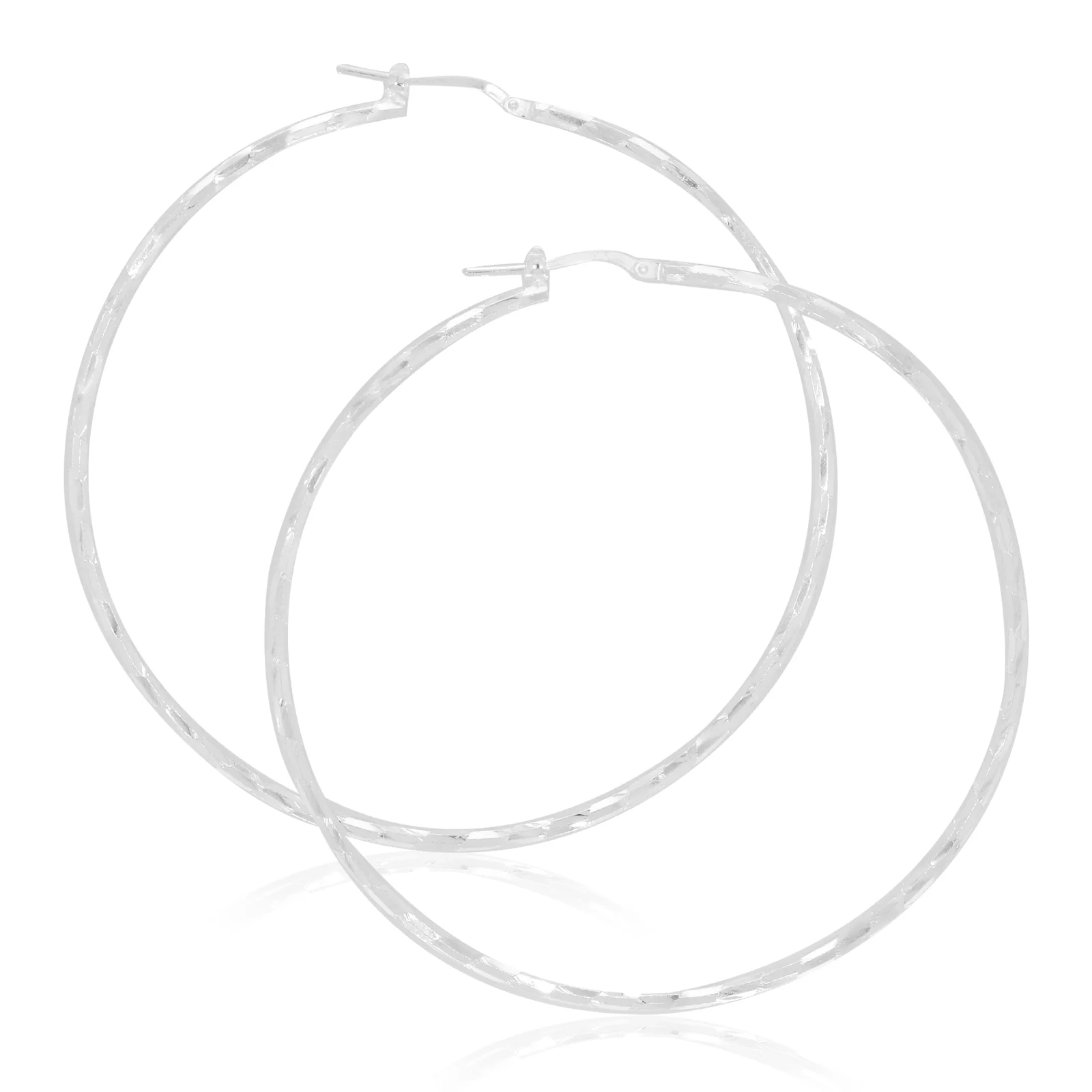 Sterling Silver 60x1.8mm Pattern Hoop Earrings