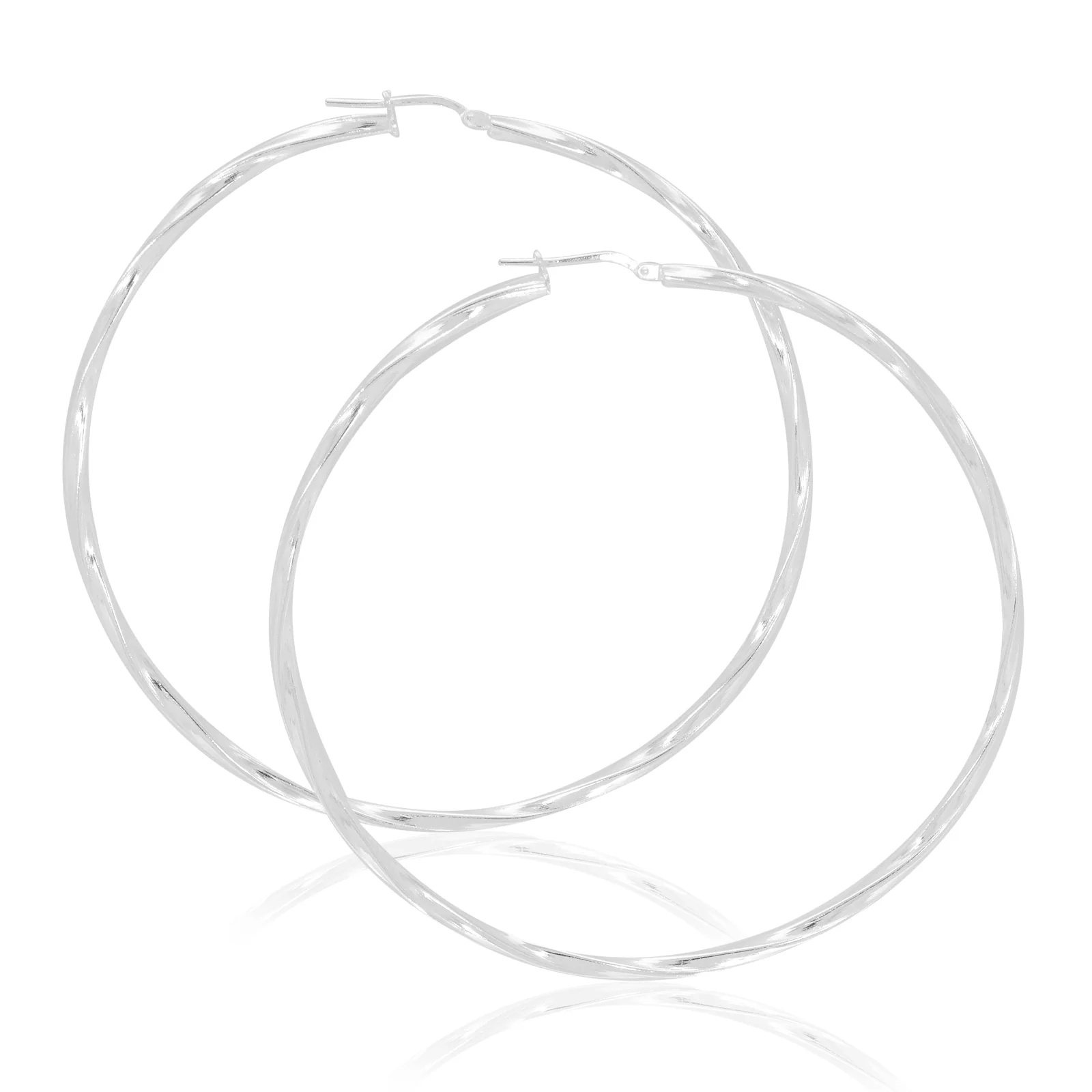 Sterling Silver 70x2.5mm Twist Hoop Earrings