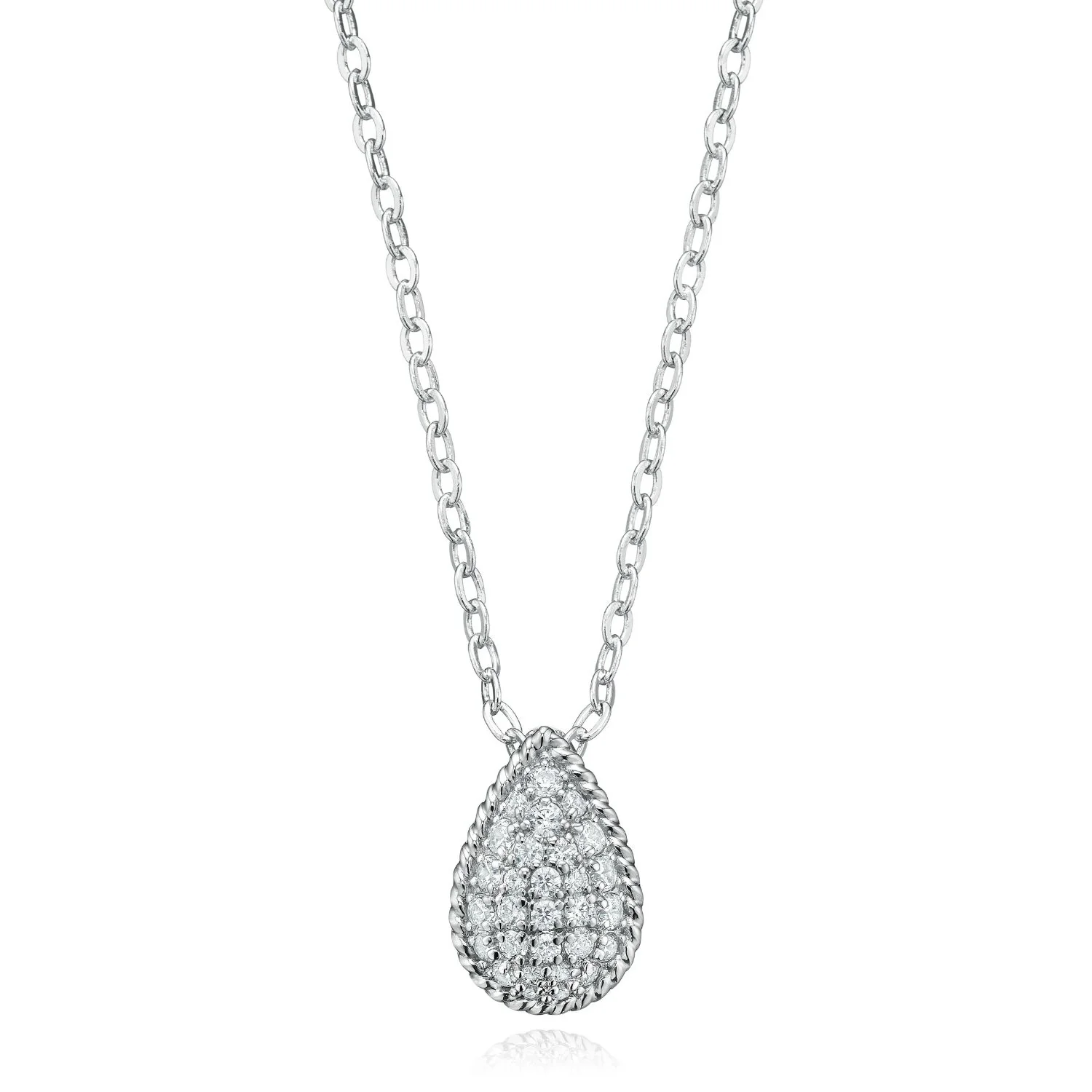 Sterling Silver Round Cut Cubic Zirconia Teardrop Pendant