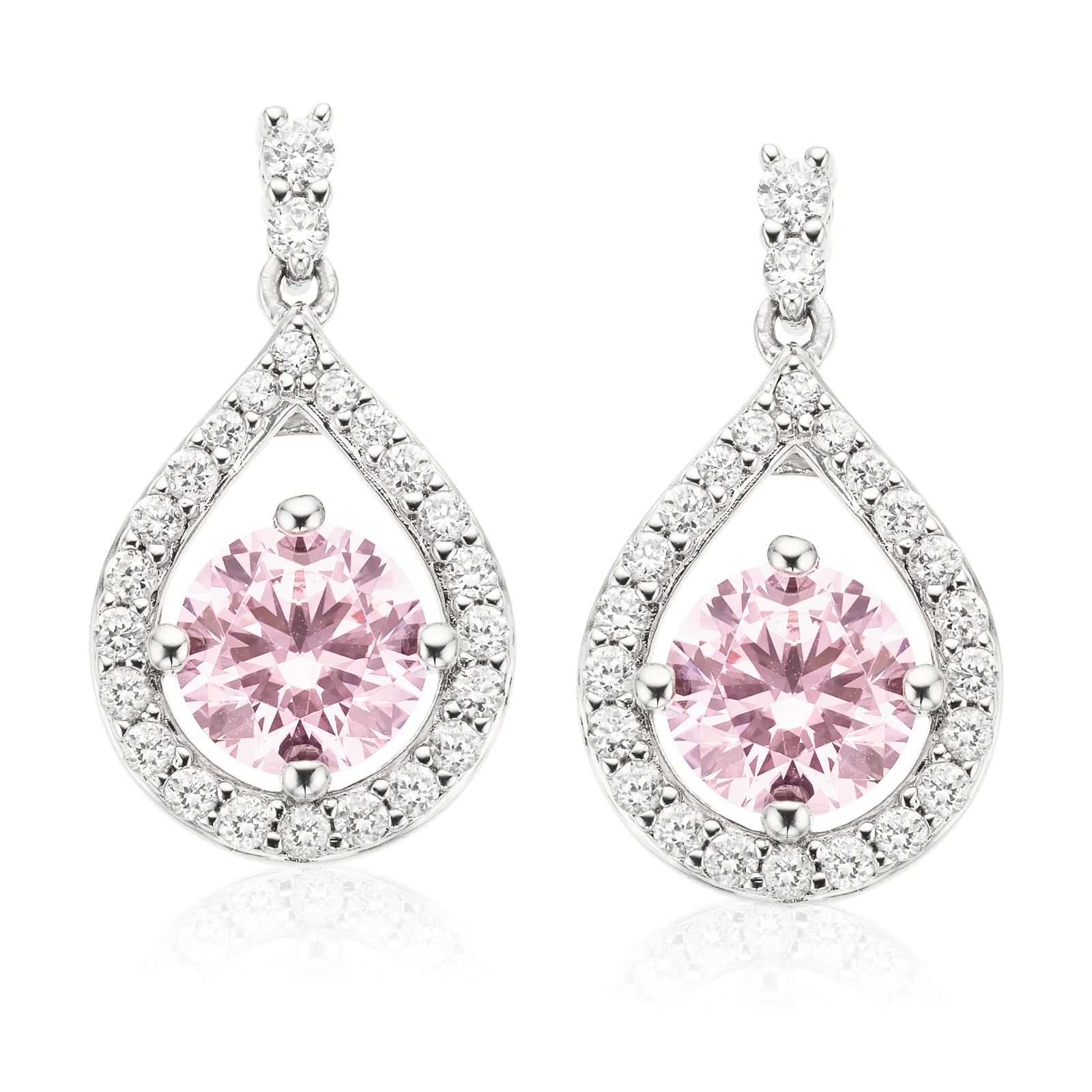 KISS Sterling Silver Round Pink and White Precious Stones Earrings