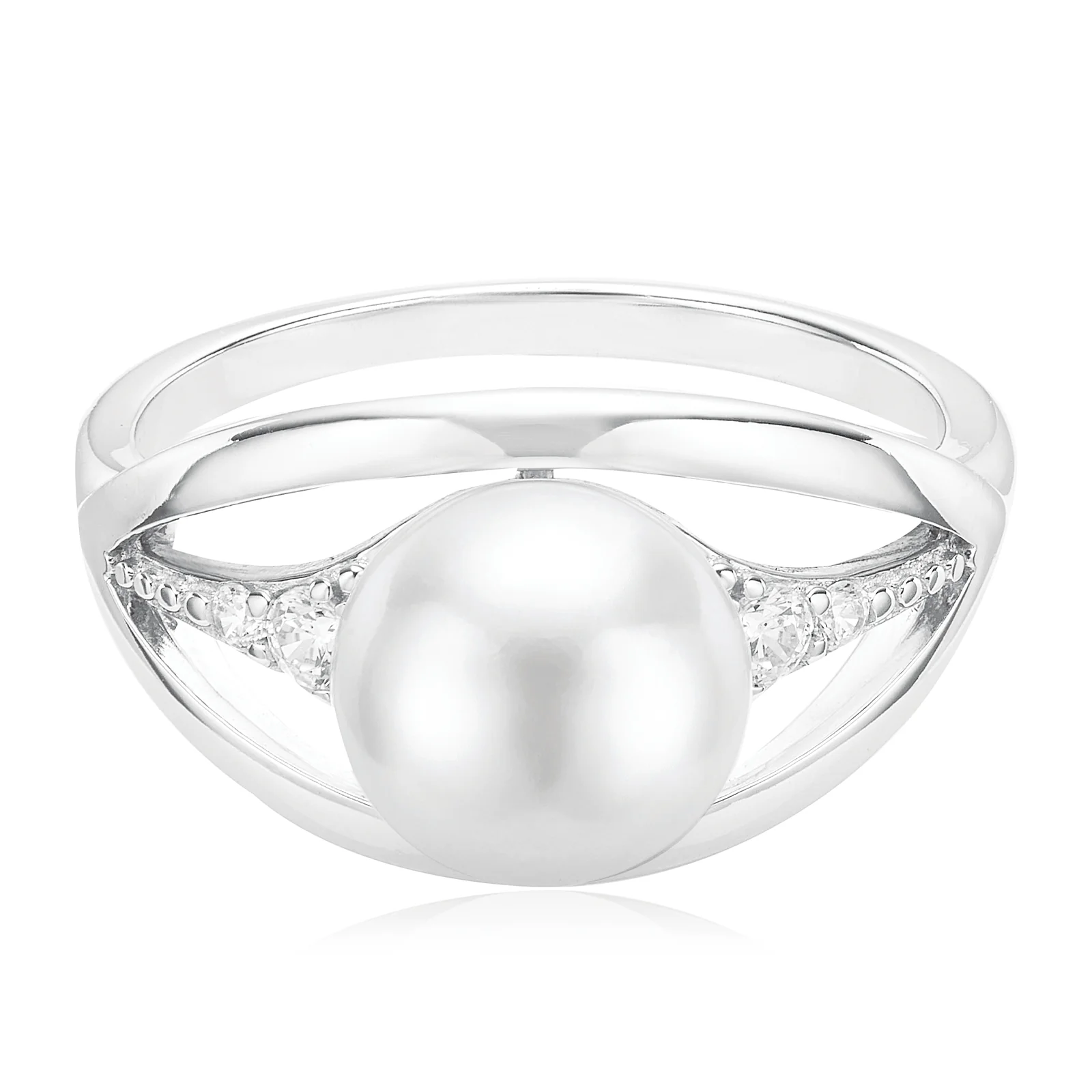 Sterling Silver with 8.5-9 mm Freshwater Pearl & Cubic Zirconia Rings