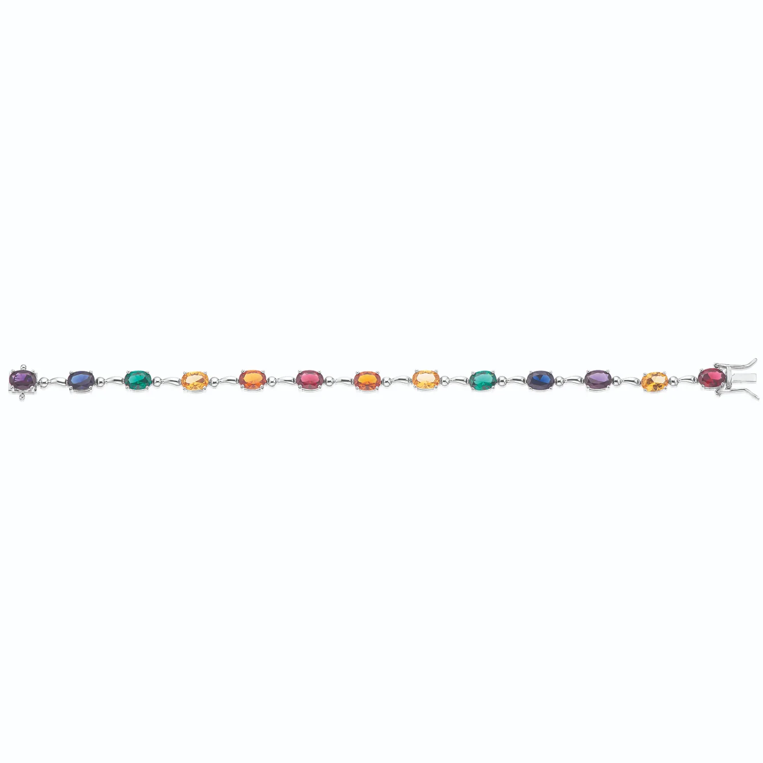 Sterling Silver with Oval Cut Cubic Zirconia Rainbow Bracelet - Image 2