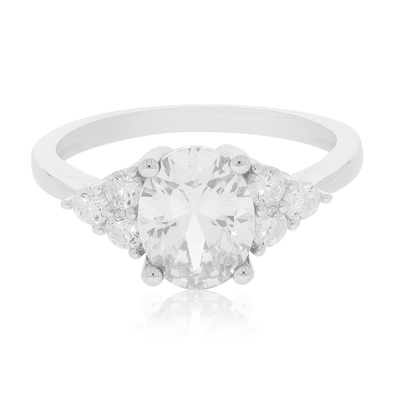 Sterling Silver with Oval & Round Cut White Cubic Zirconia Rings