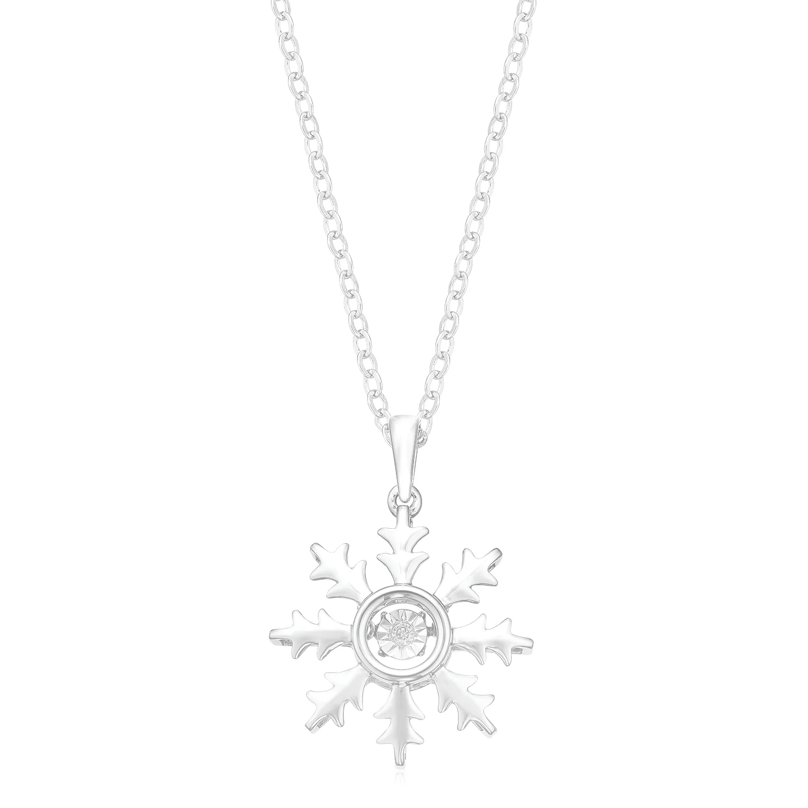 Sterling Silver with Round Brilliant Cut Diamond Set Snowflake Pendant