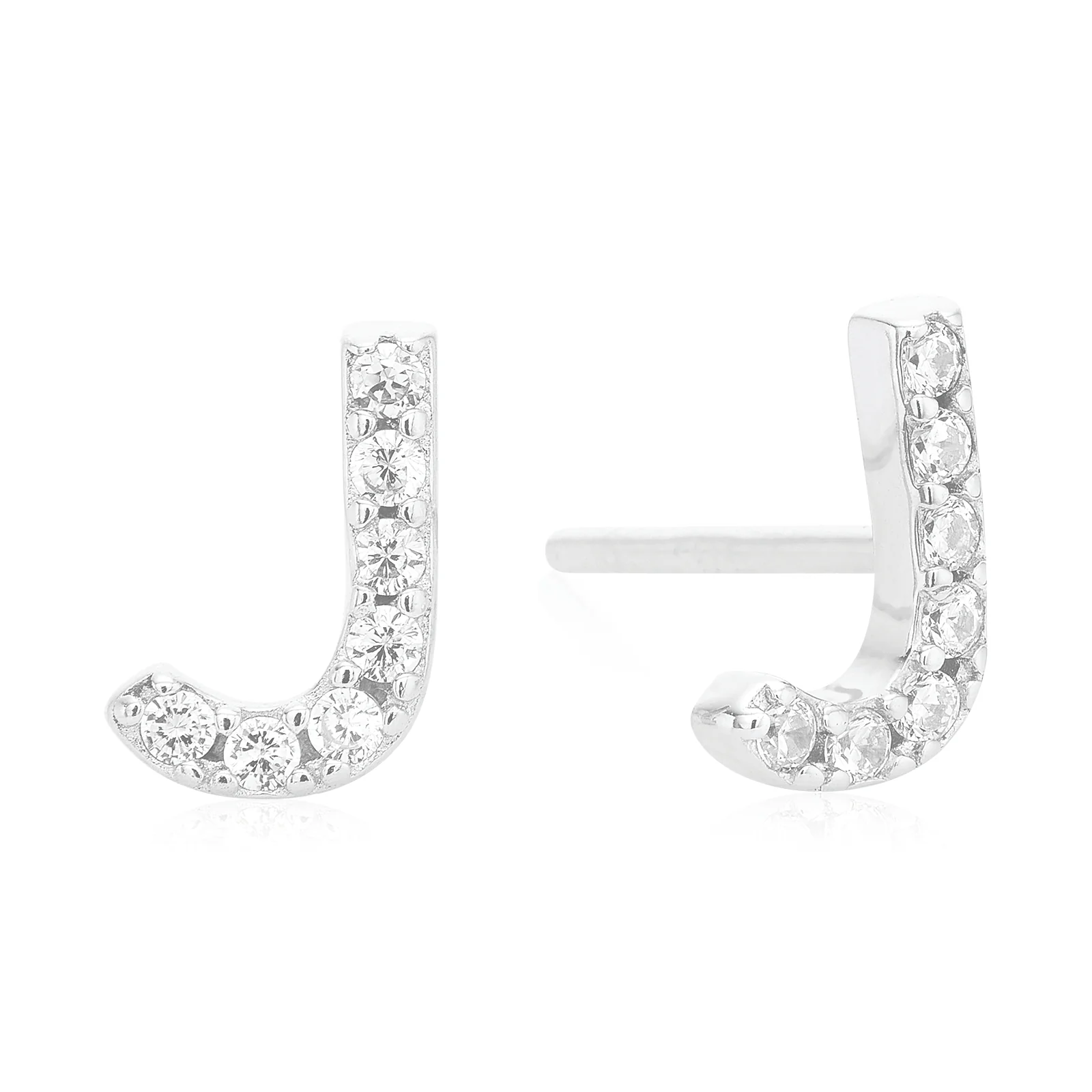 Sterling Silver with Cubic Zirconia Initial Stud Earrings - Image 2
