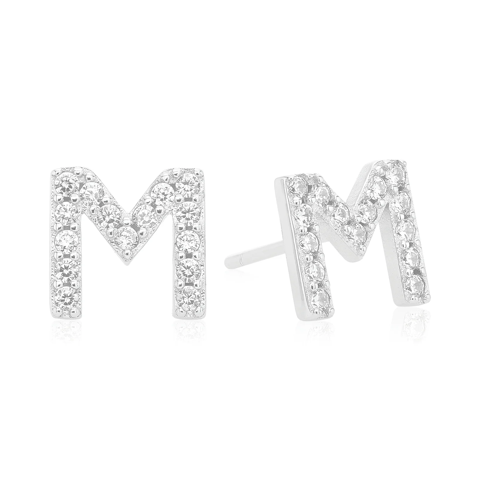 Sterling Silver with Cubic Zirconia Initial Stud Earrings - Image 3