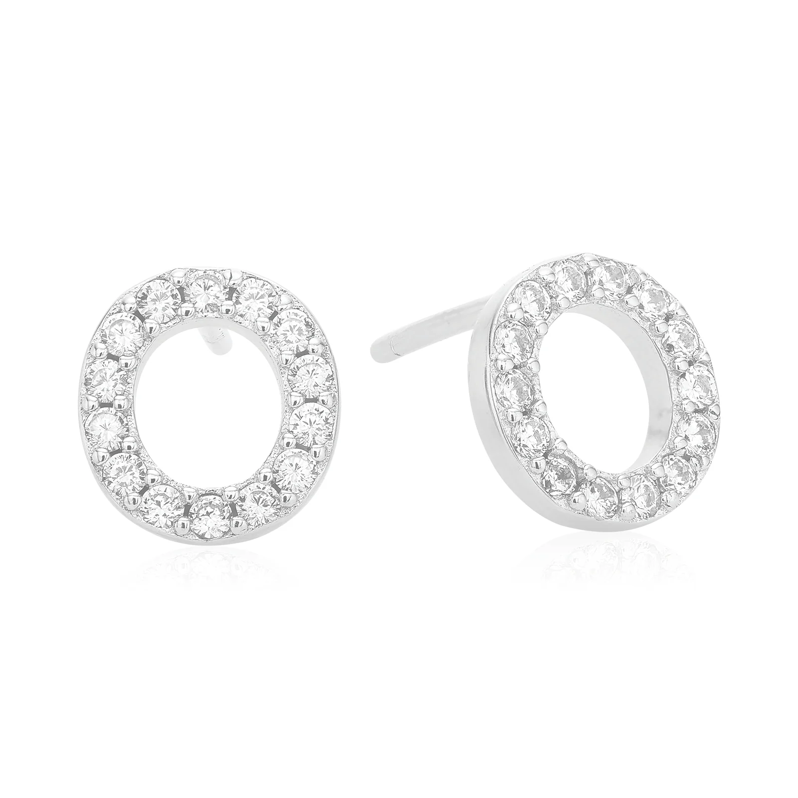Sterling Silver with Cubic Zirconia Initial Stud Earrings - Image 4