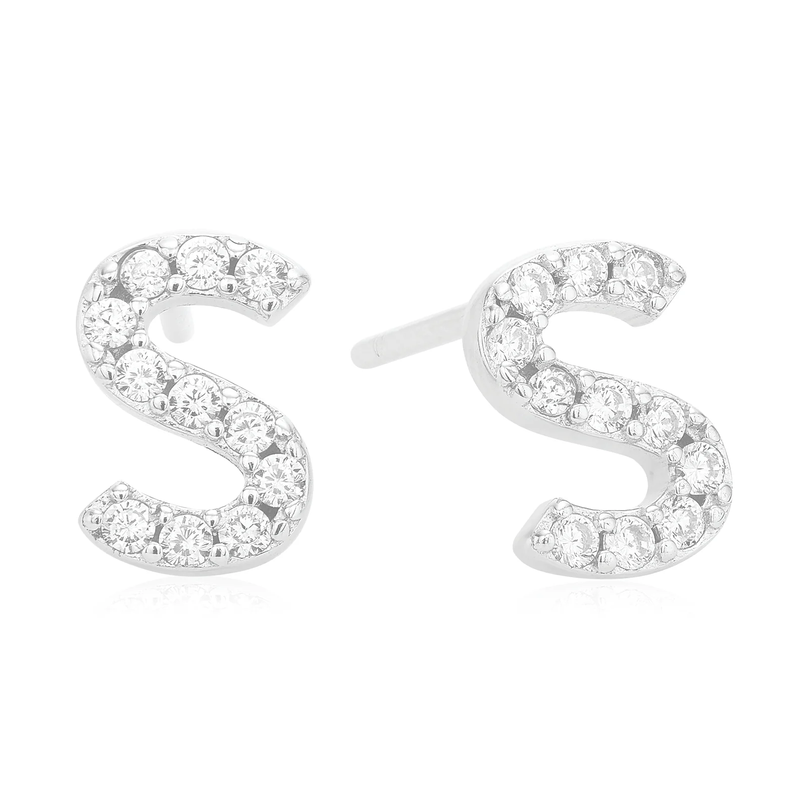 Sterling Silver with Cubic Zirconia Initial Stud Earrings - Image 5