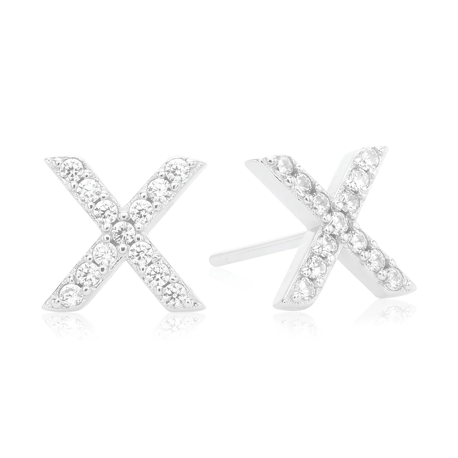 Sterling Silver with Cubic Zirconia Initial Stud Earrings - Image 6