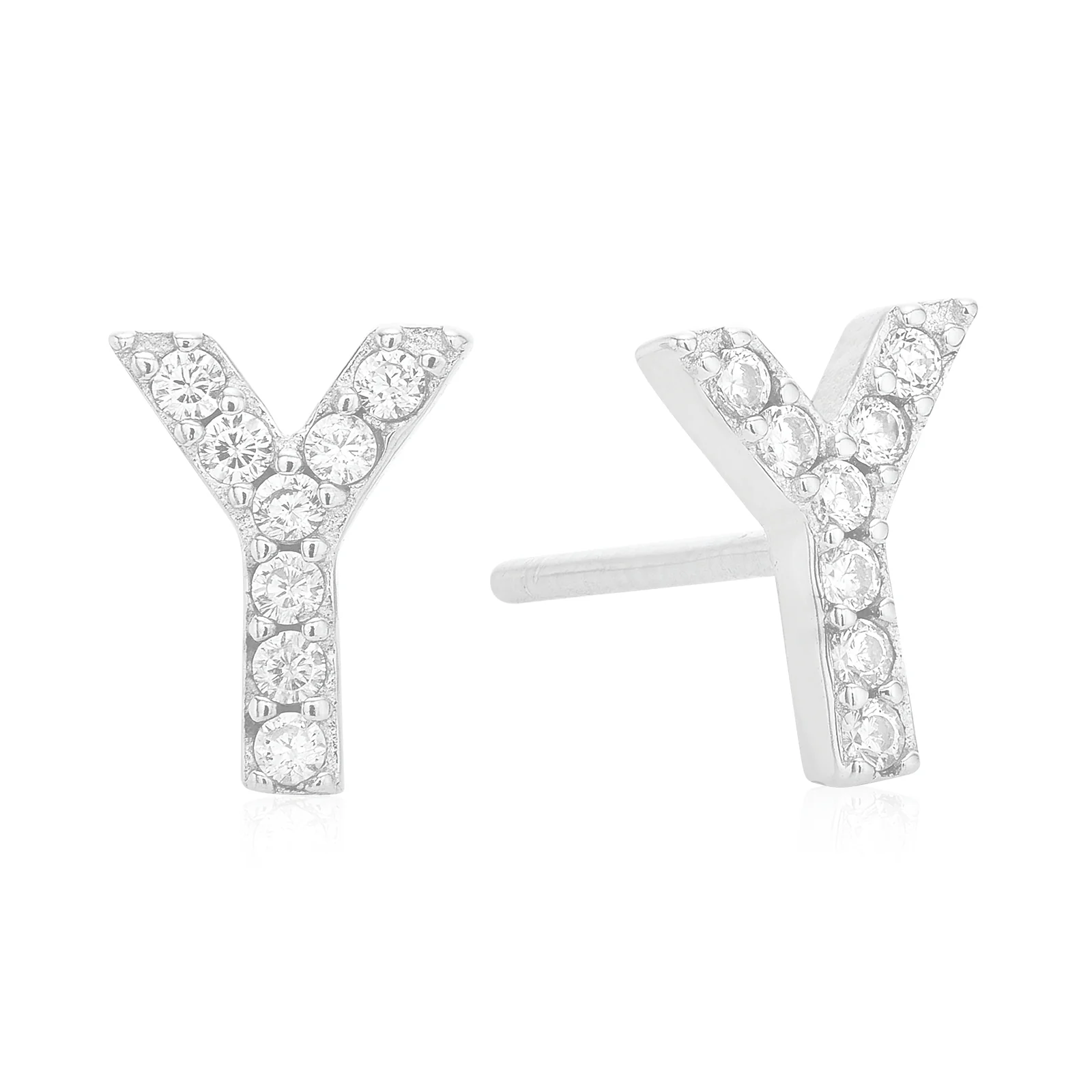 Sterling Silver with Cubic Zirconia Initial Stud Earrings - Image 7