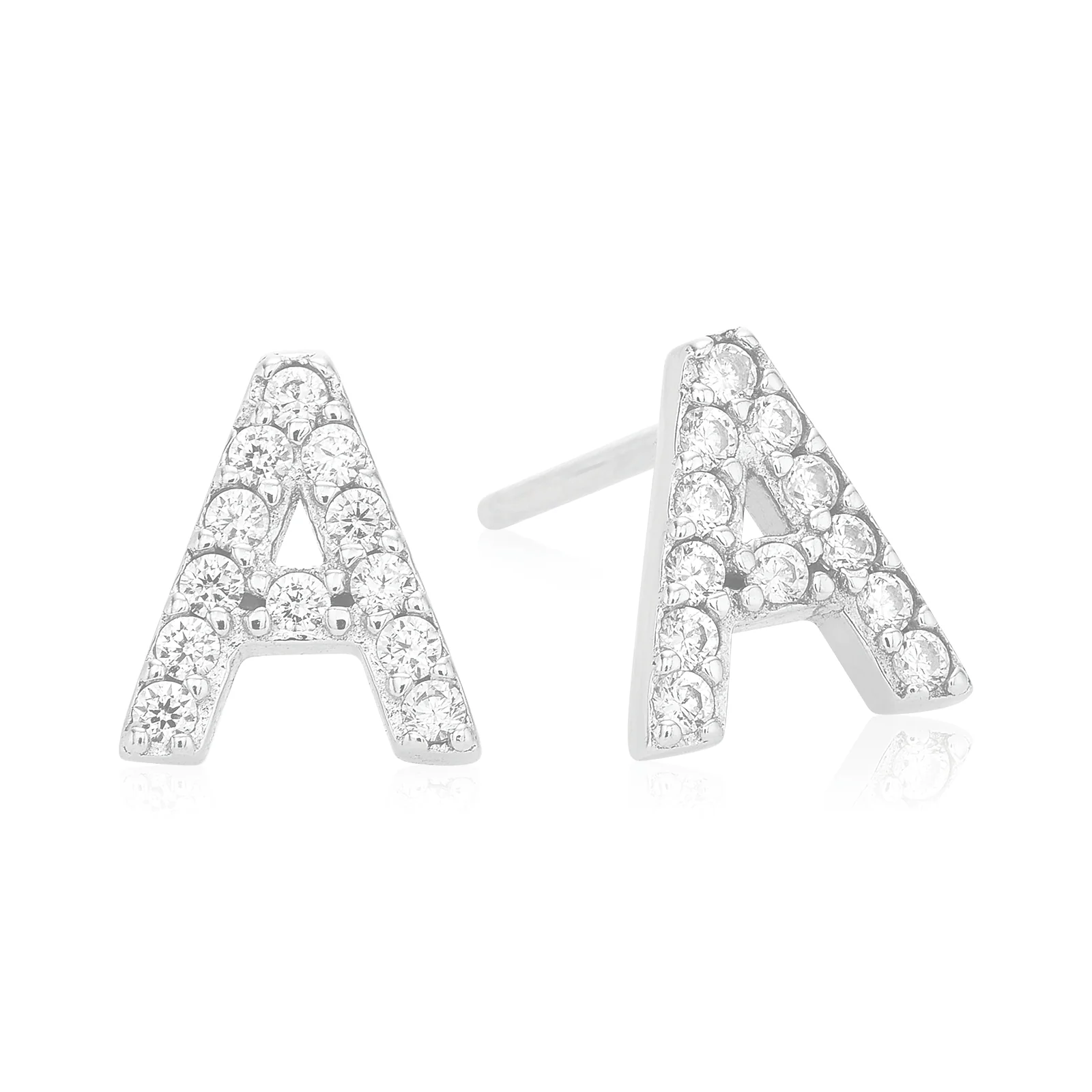 Sterling Silver with Cubic Zirconia Initial Stud Earrings - Image 8
