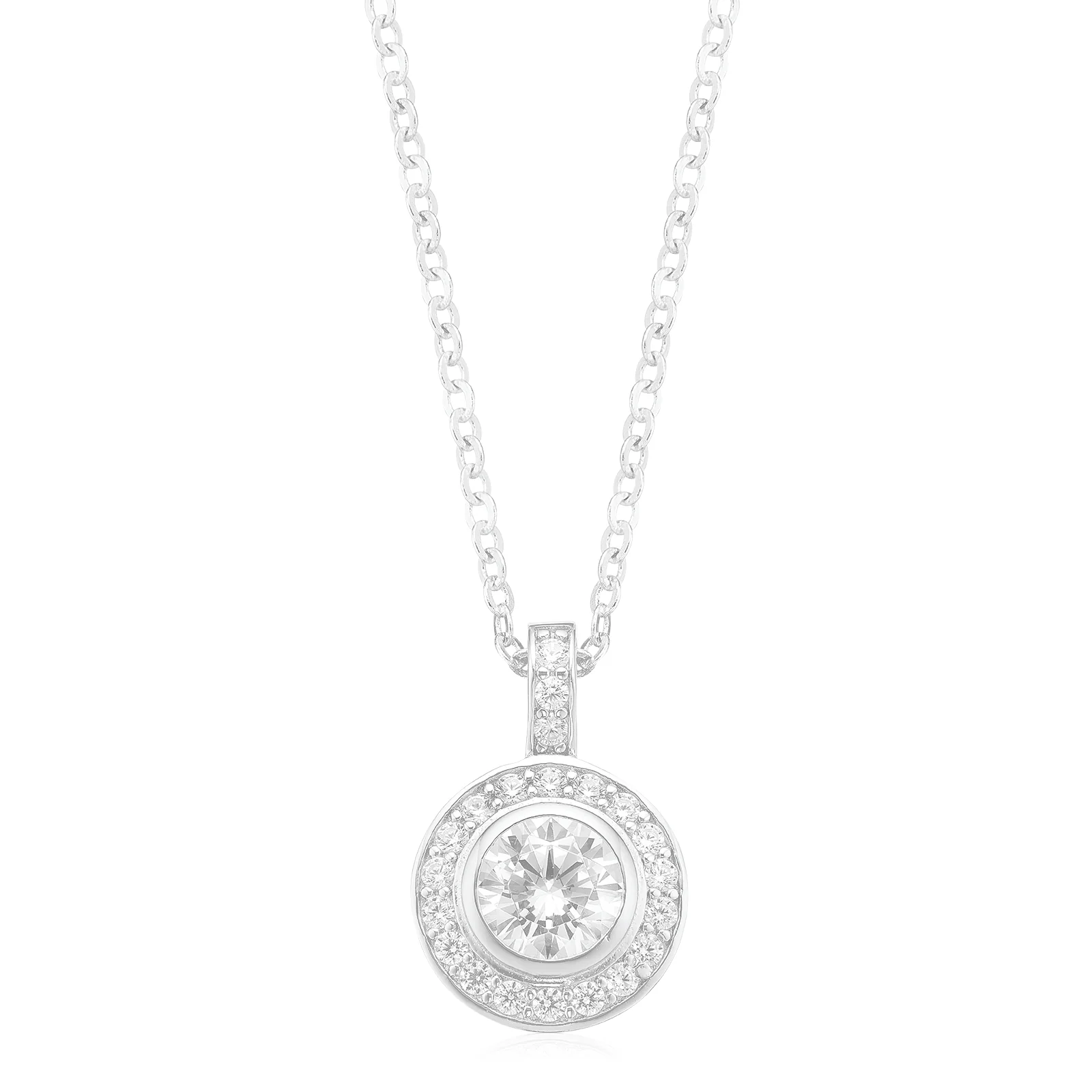 Sterling Silver with Round White Cubic Zirconia Pendant Necklace